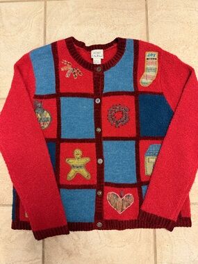 Koret City Blues Vintage Red Blue Christmas Holiday Sweater Size Small